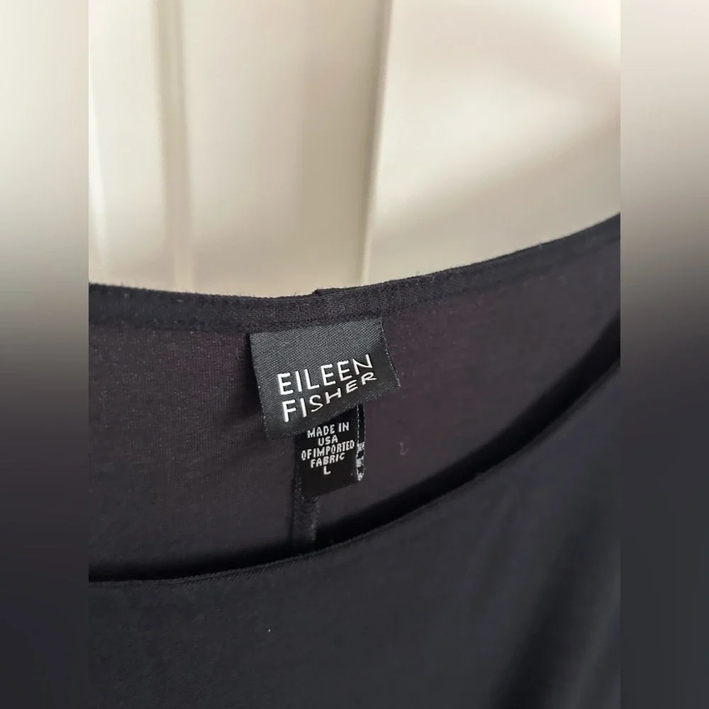 EILEEN FISHER Vintage A-Line Black Dress with Diamond Pattern Seams, Sz L - Picture 7 of 9